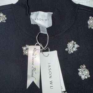 Jason Wu Black Pearl Embellished Turtleneck Sweater